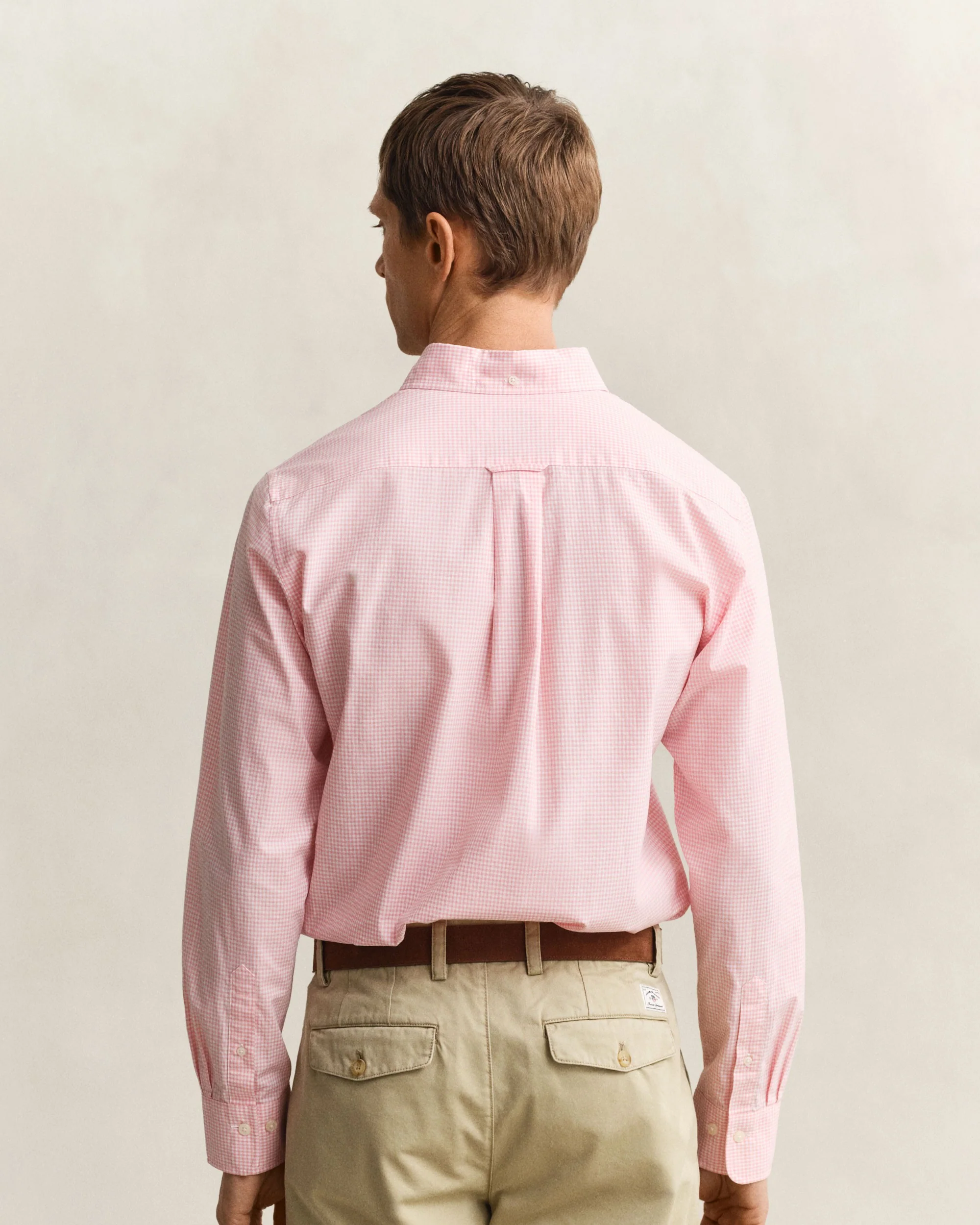 Regular Fit Classic Poplin Gingham Shirt - Washed Pink - Image 3