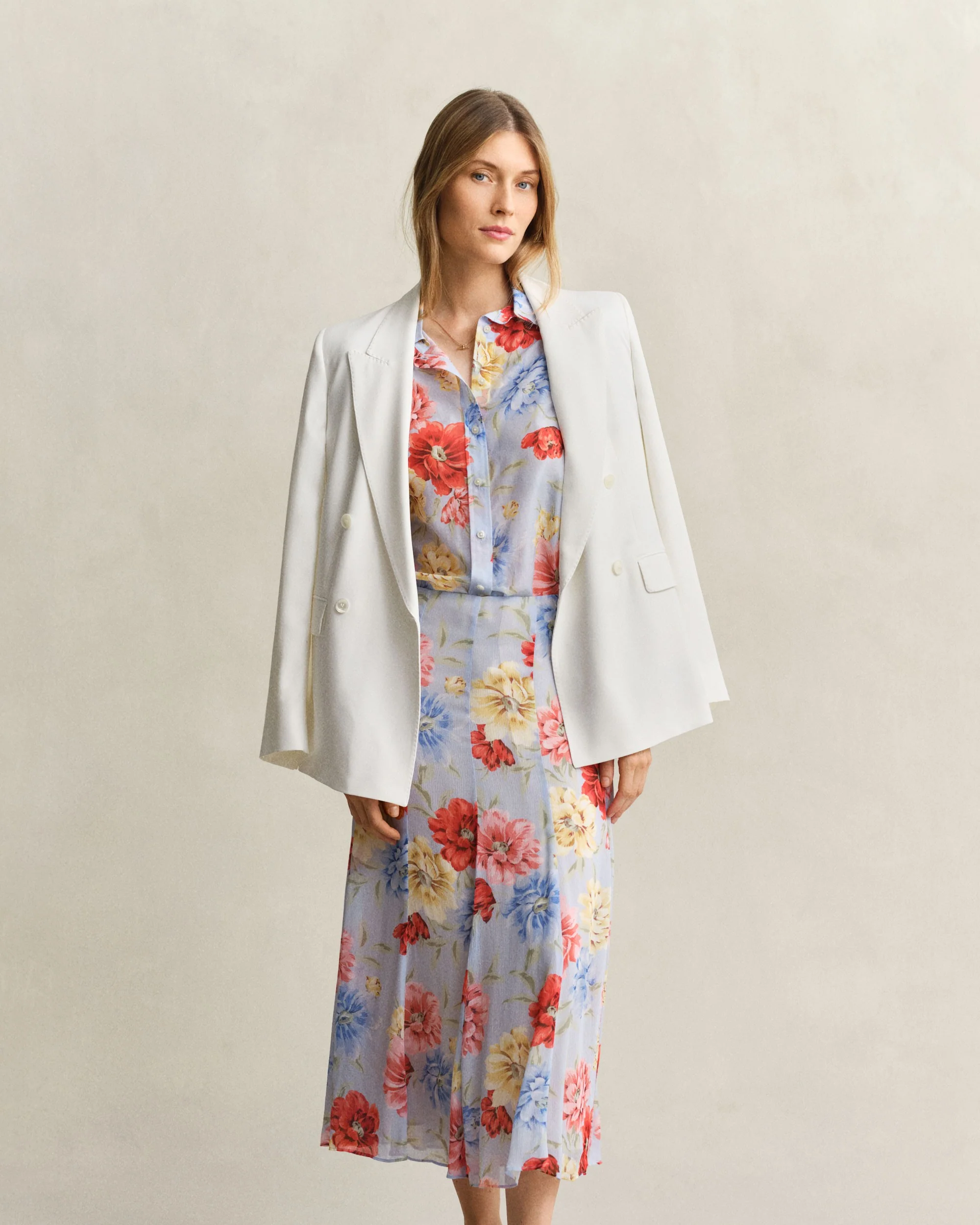 Regular Floral Print Cotton Silk Long Sleeve Shirt - Light Blue - Image 5
