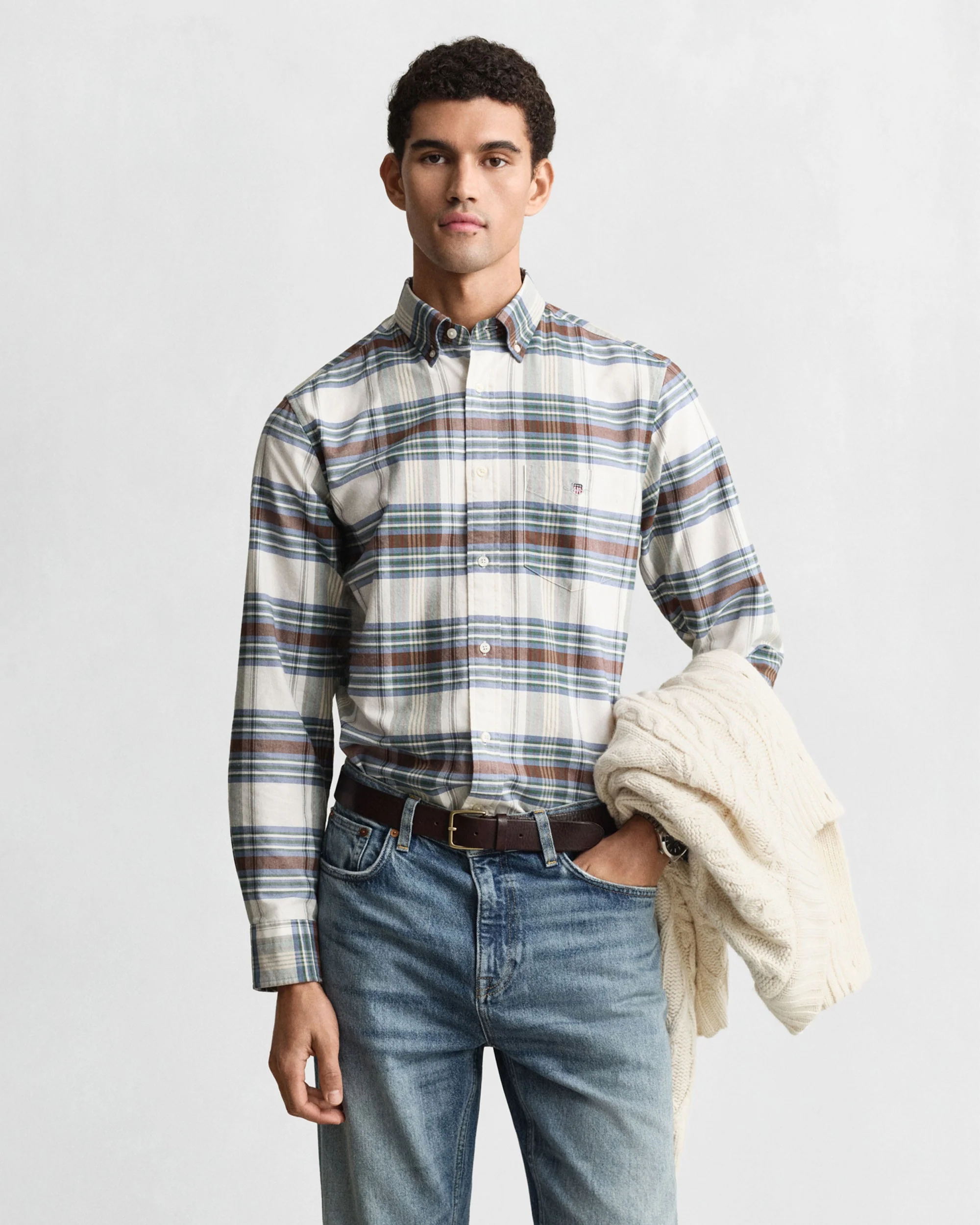 Regular Fit Classic Checked Oxford Shirt - Woody Green - Image 2