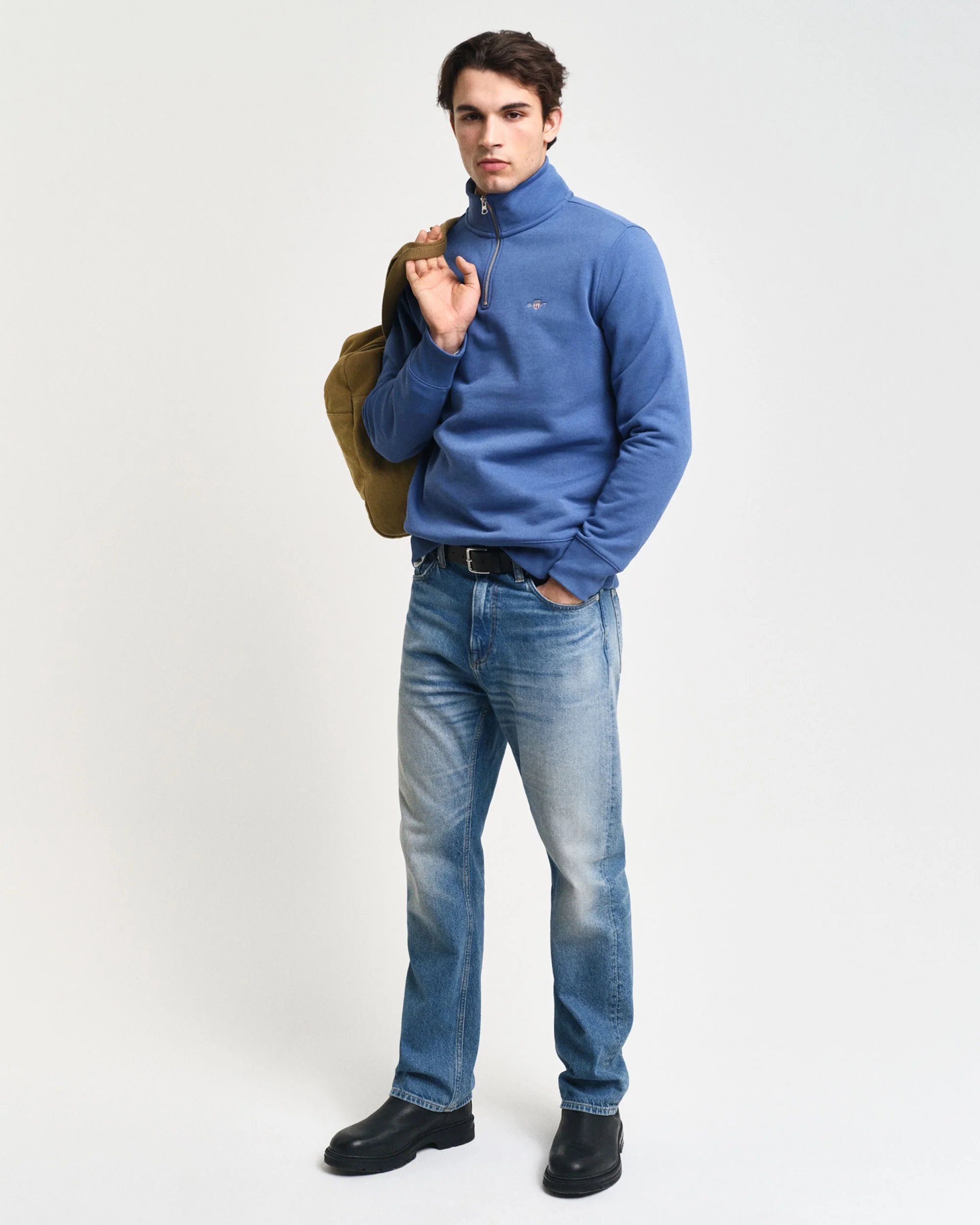 Regular Fit Shield Half Zip Sweat - Vintage Blue - Image 5