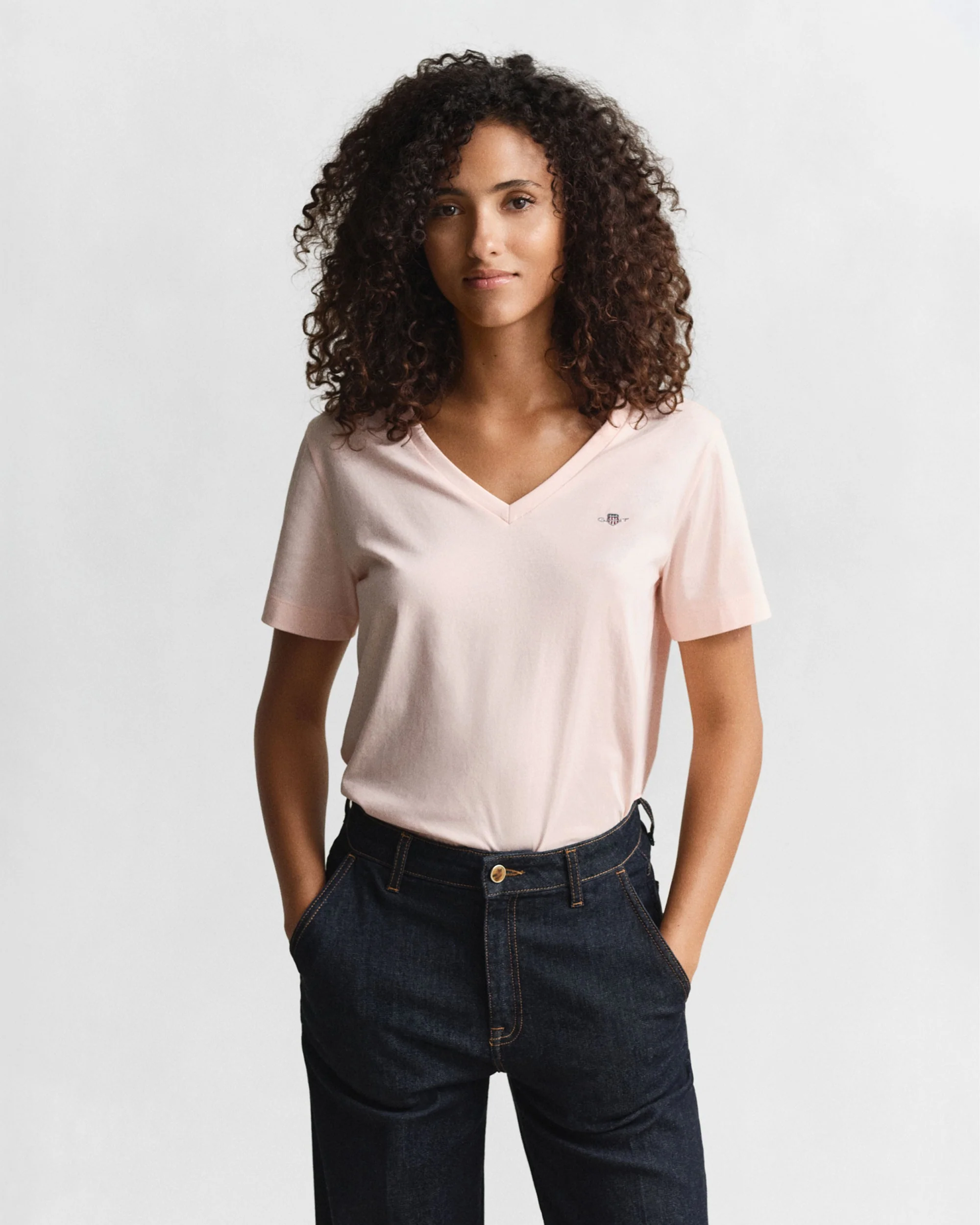 Regular Fit Shield Short Sleeve V-Neck T-Shirt - Apricot Pink - Image 2