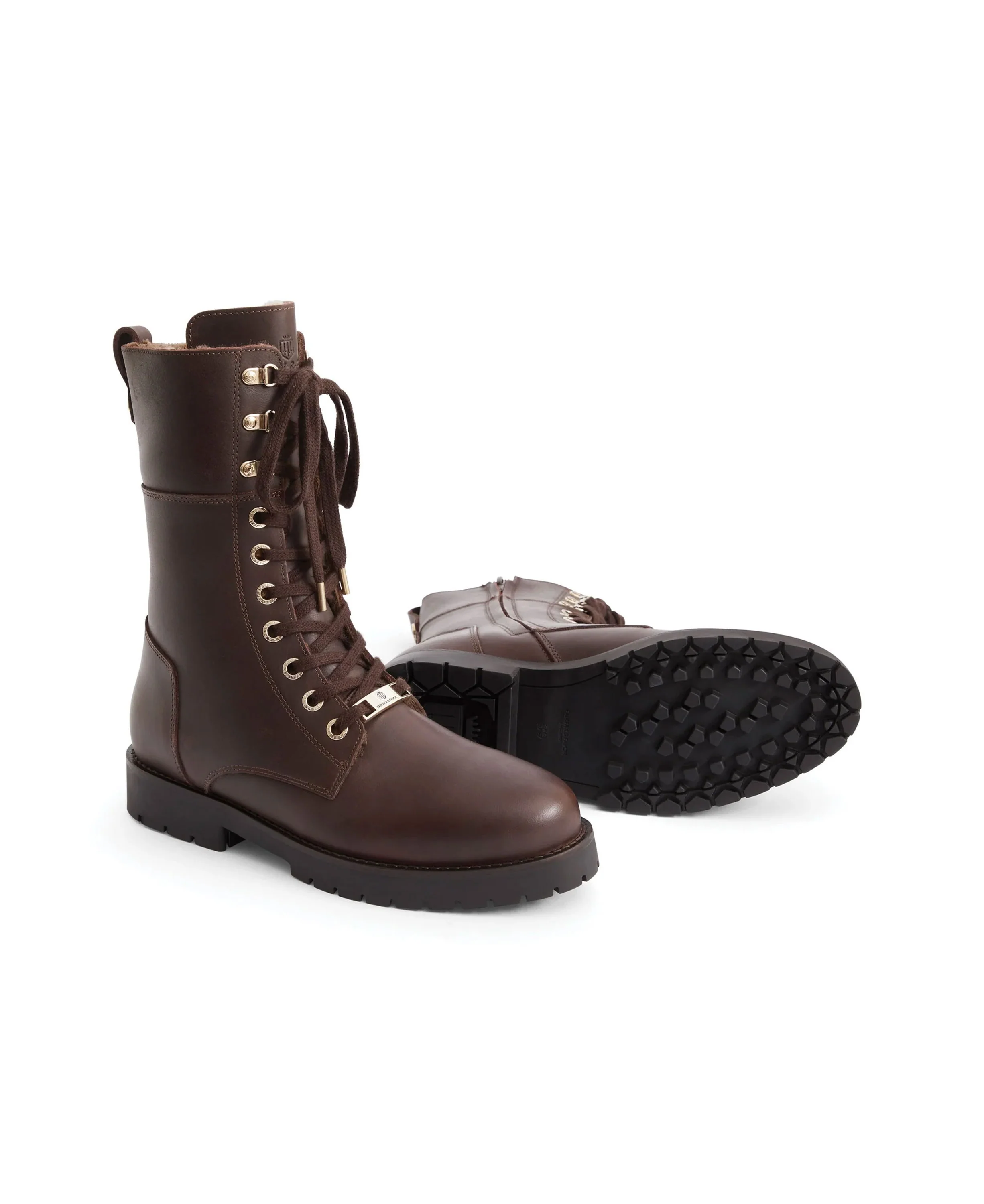 Shearling Anglesey Combat Boot - Mahogany Leather - Image 2