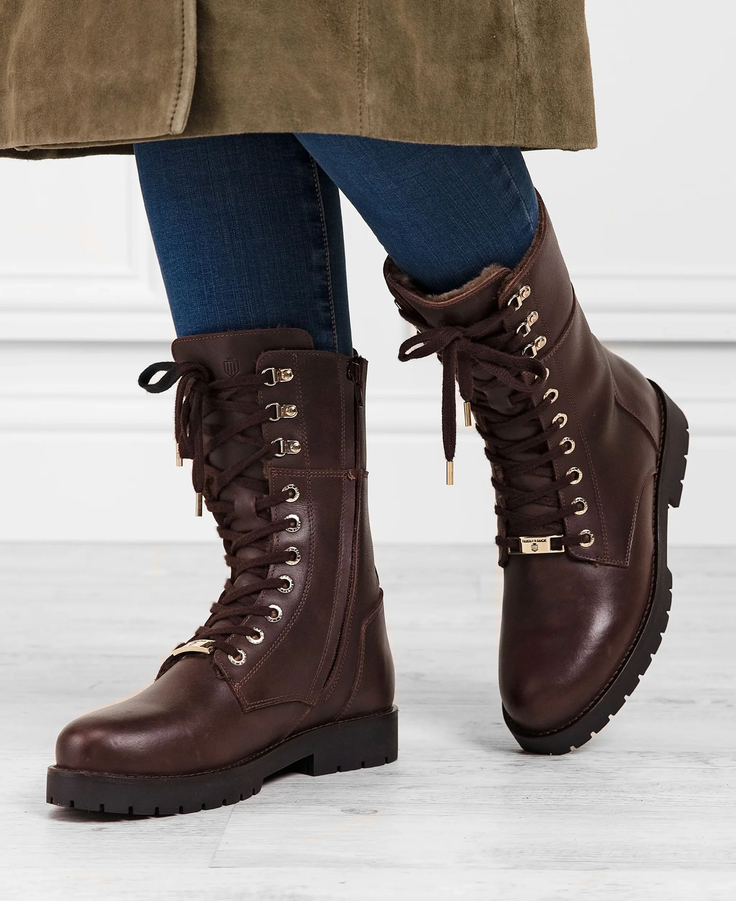 Shearling Anglesey Combat Boot - Mahogany Leather - Image 4