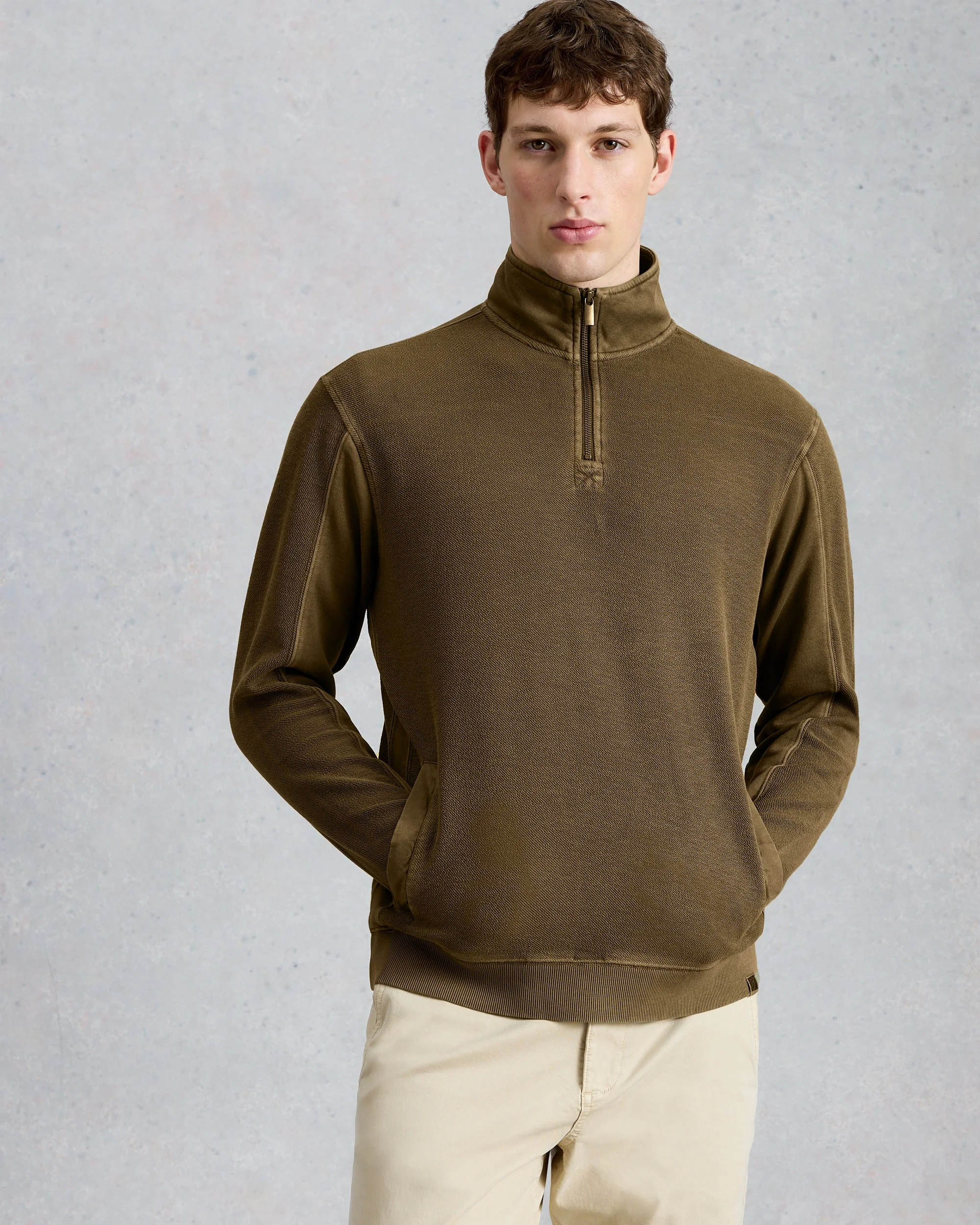 Sidmouth Half Zip - Khaki Grn - Image 2