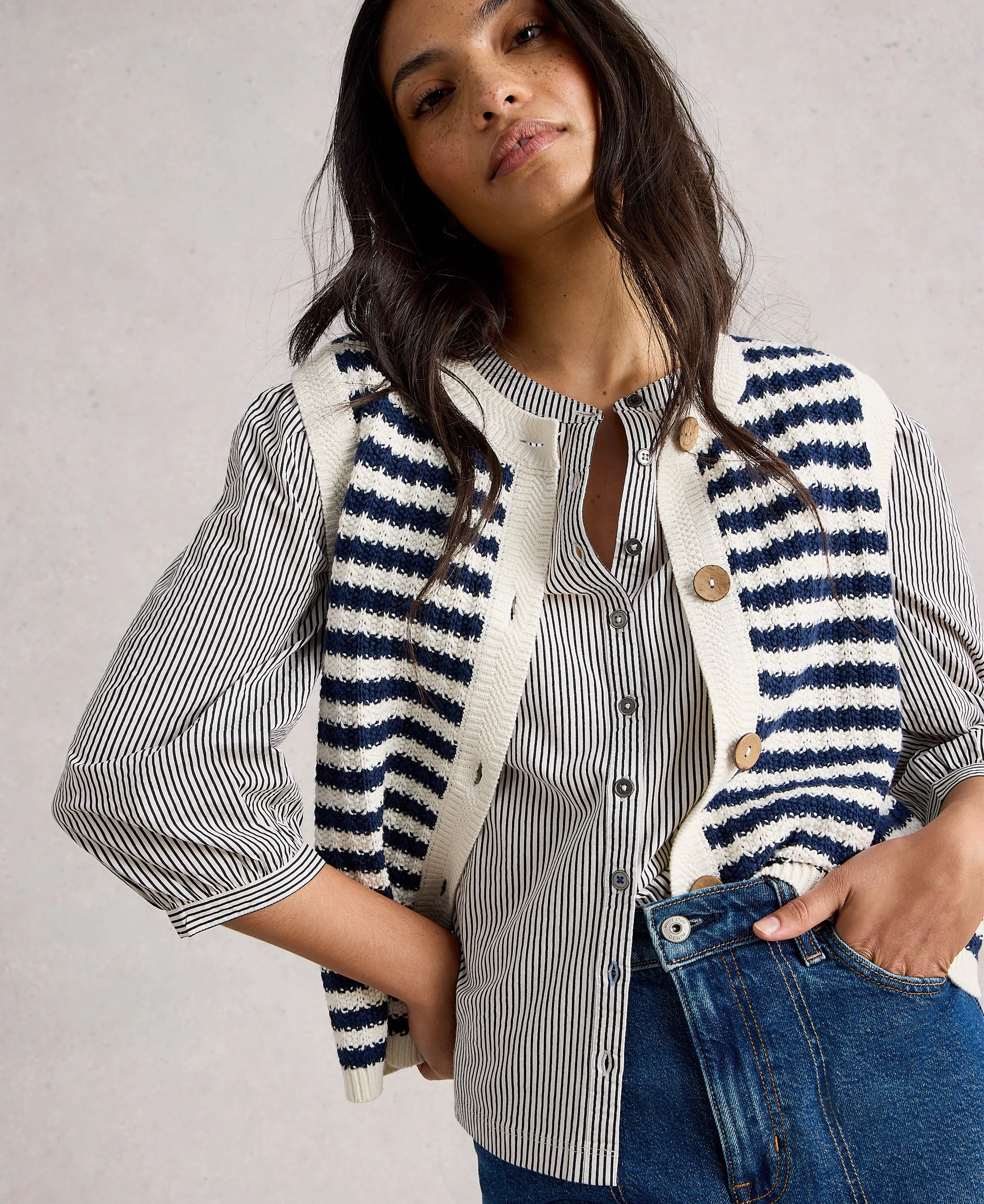 Sienna Stripe Button Tank - Navy Multi - Image 2