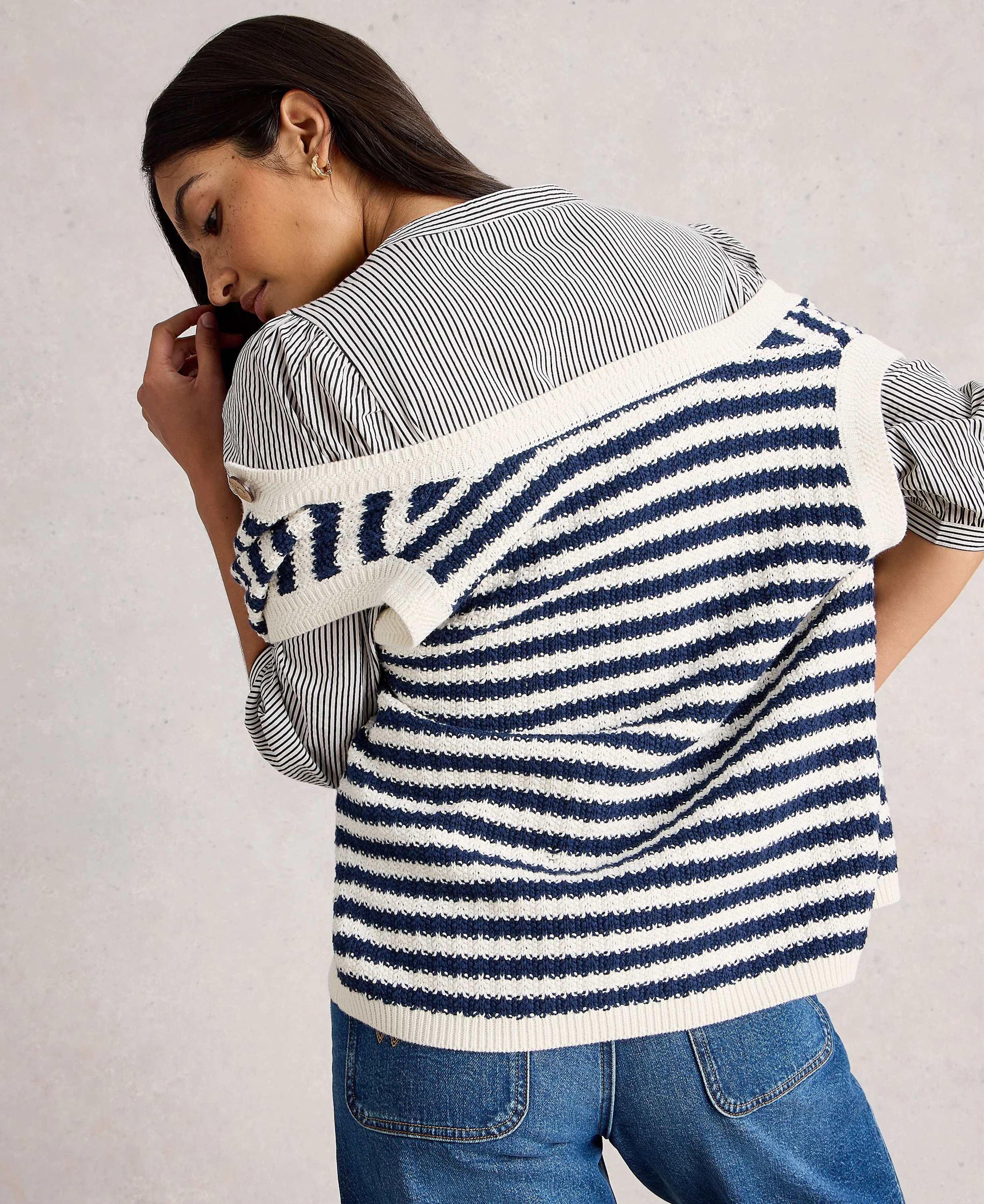 Sienna Stripe Button Tank - Navy Multi - Image 3