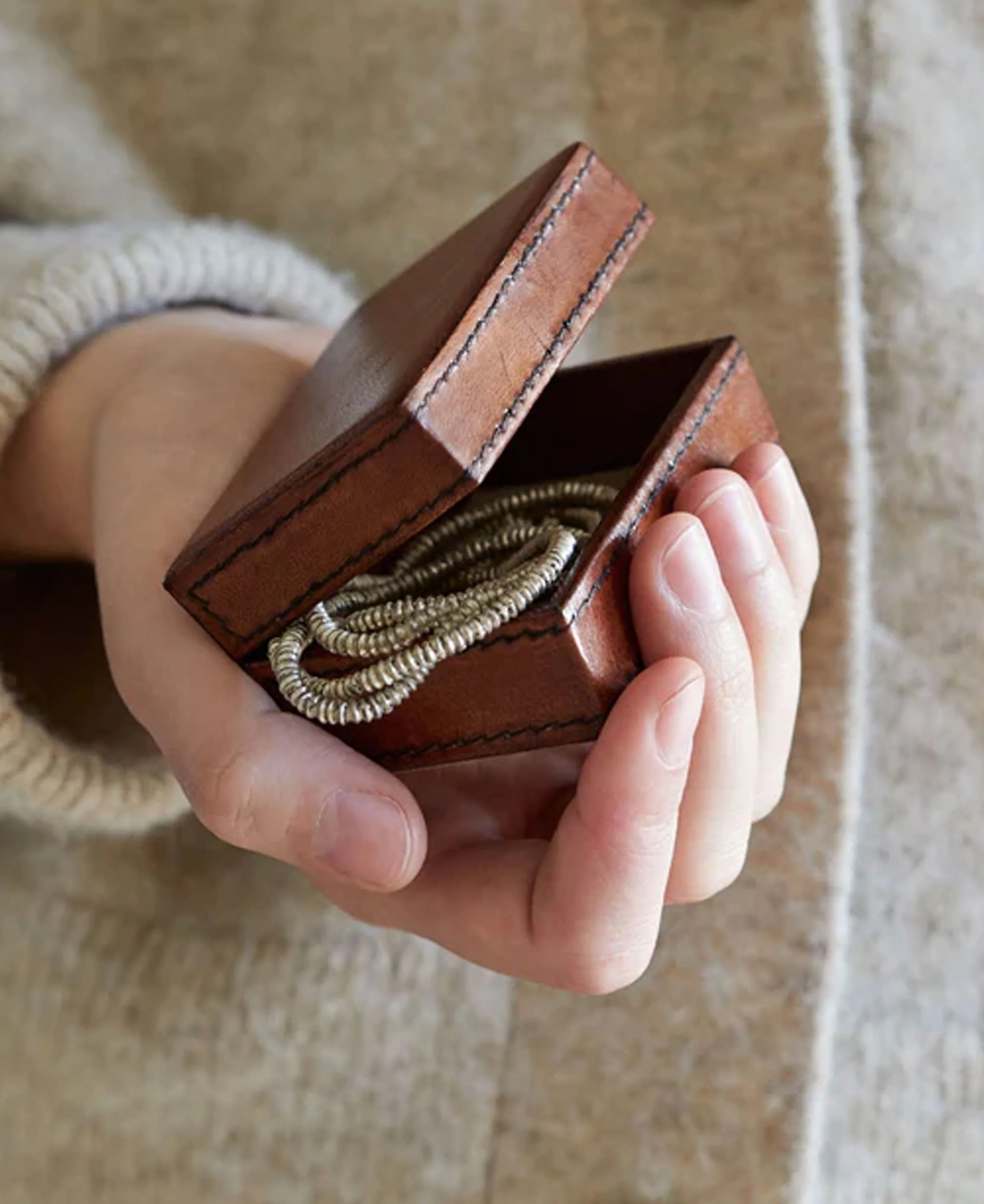 Small Travel Cufflink Box - Tan - Image 2