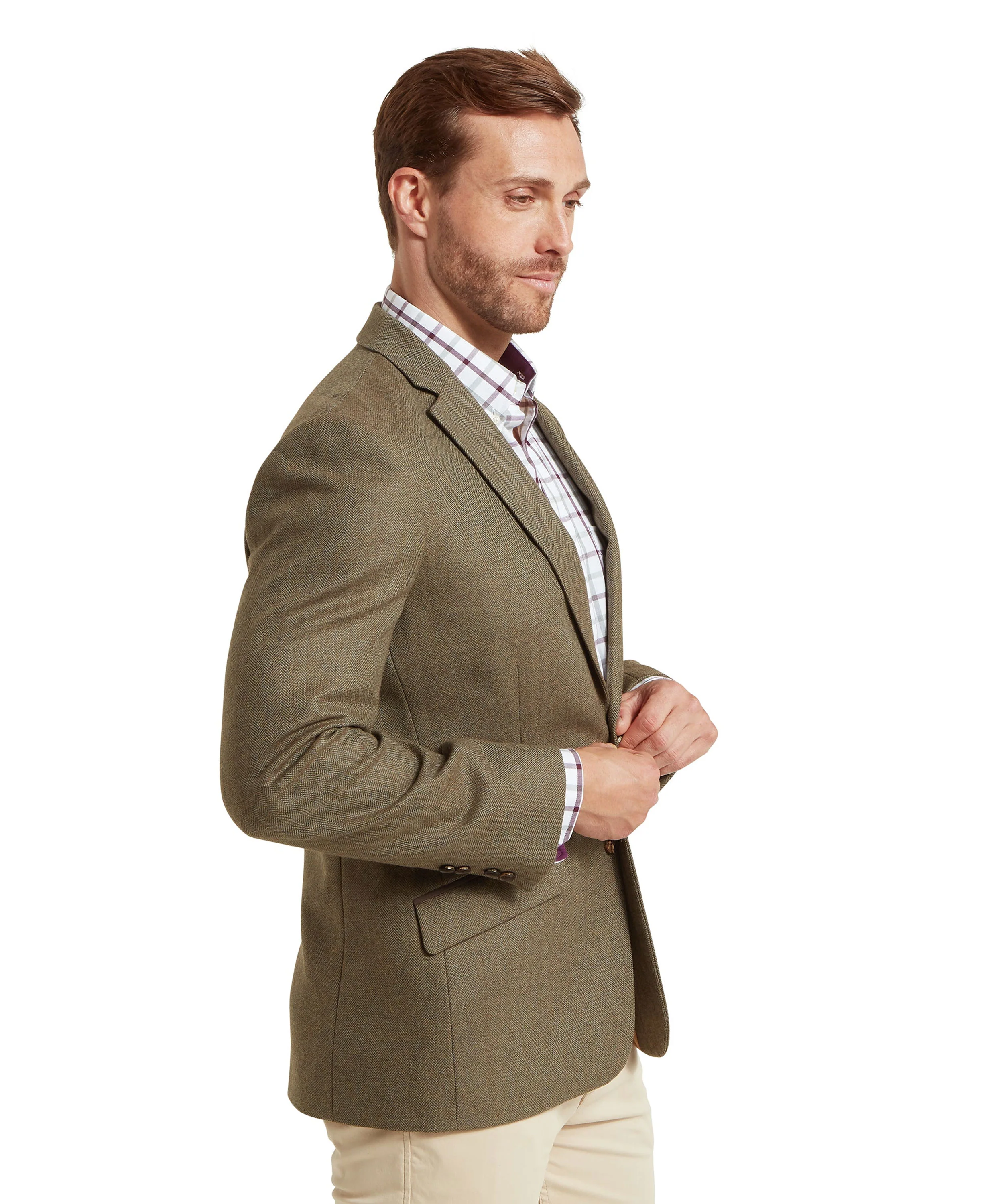 St Andrews Tweed Sports Jacket - Loden Green Herringbone Tweed - Image 3