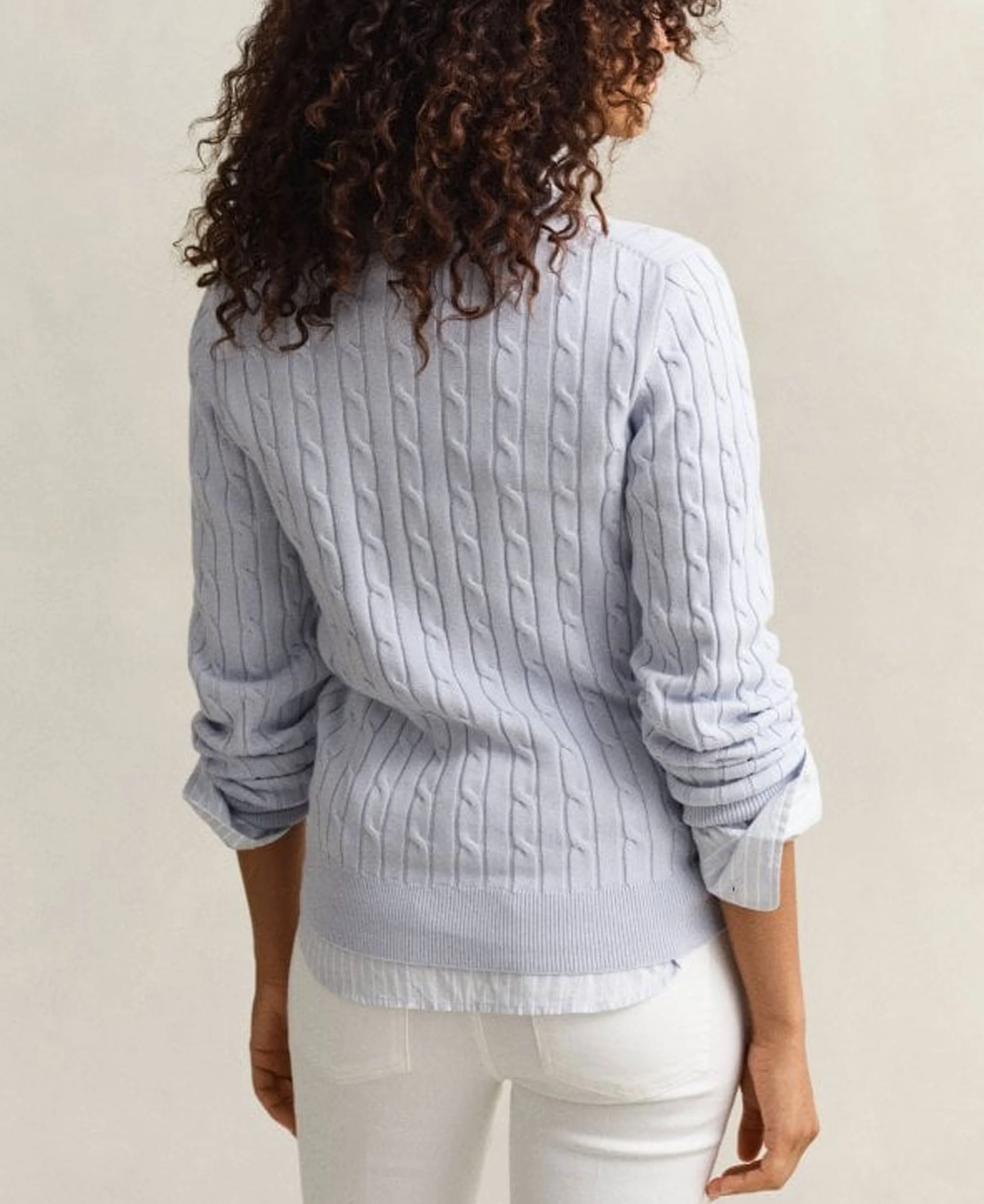 Stretch Cotton Cable Crew Neck - Hydrangea Blue - Image 3