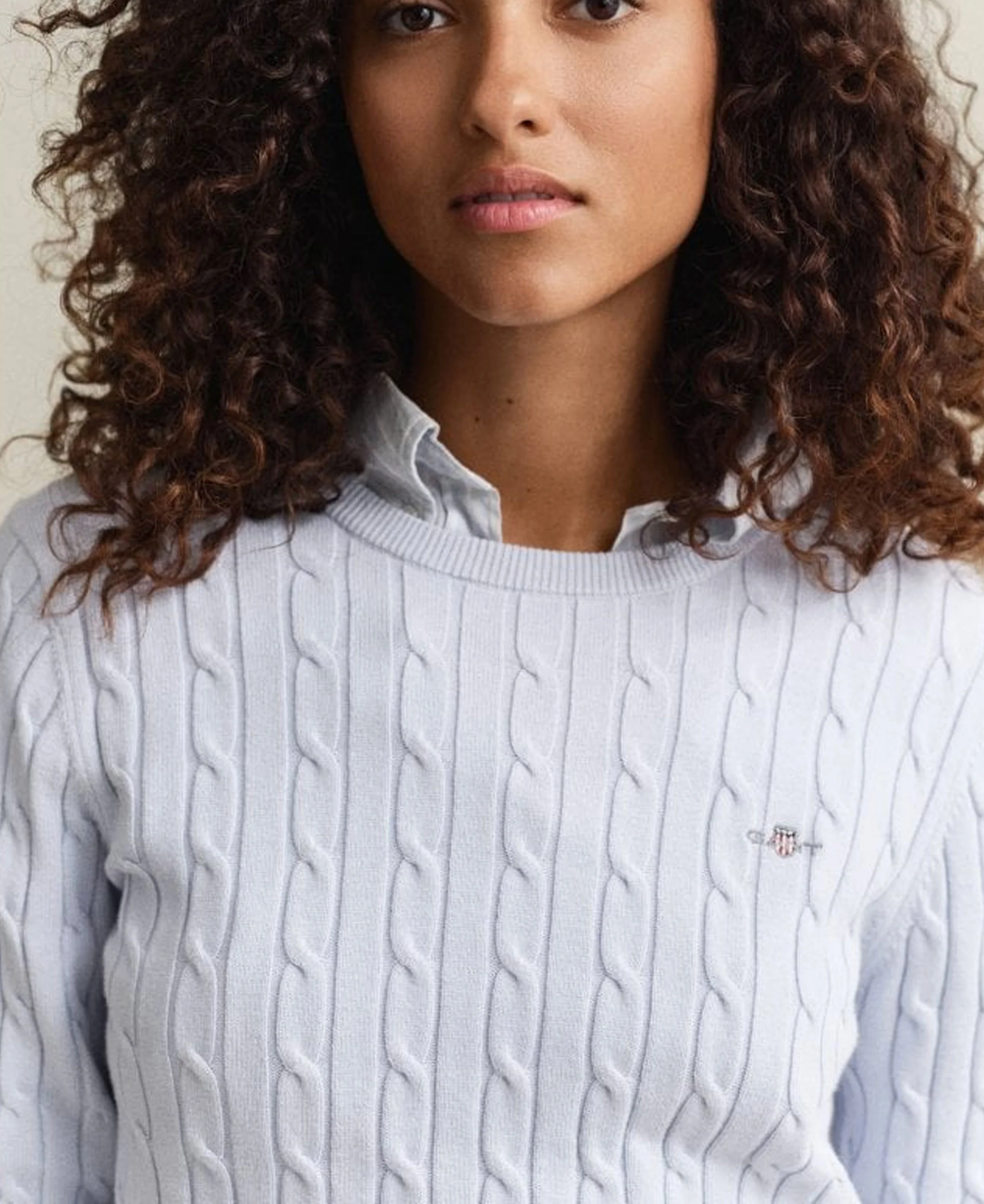 Stretch Cotton Cable Crew Neck - Hydrangea Blue - Image 4