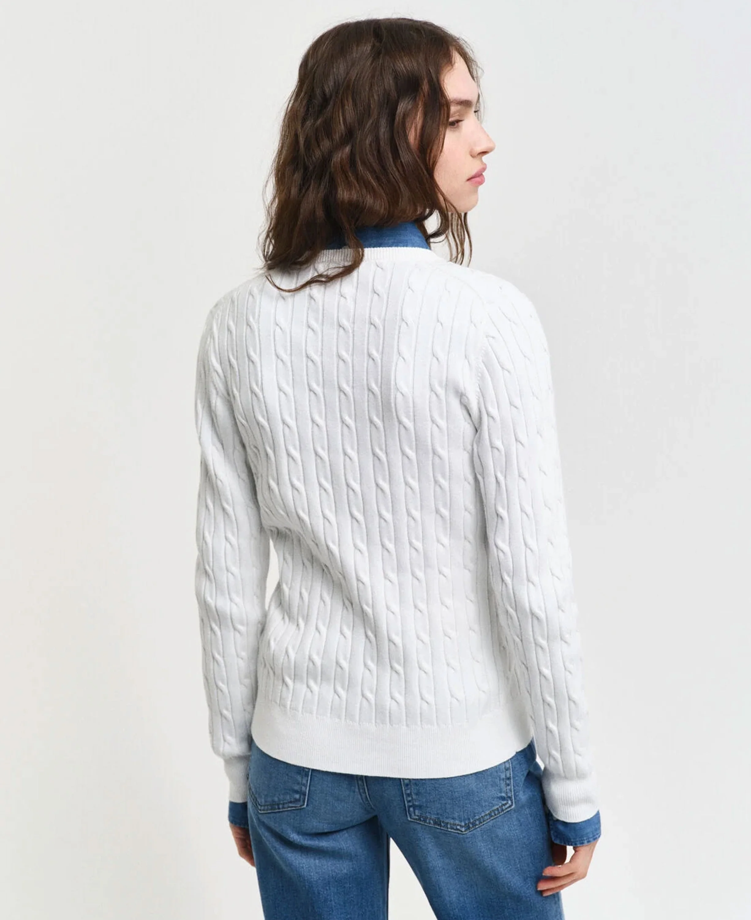 Stretch Cotton Cable Cardigan - Eggshell - Image 3