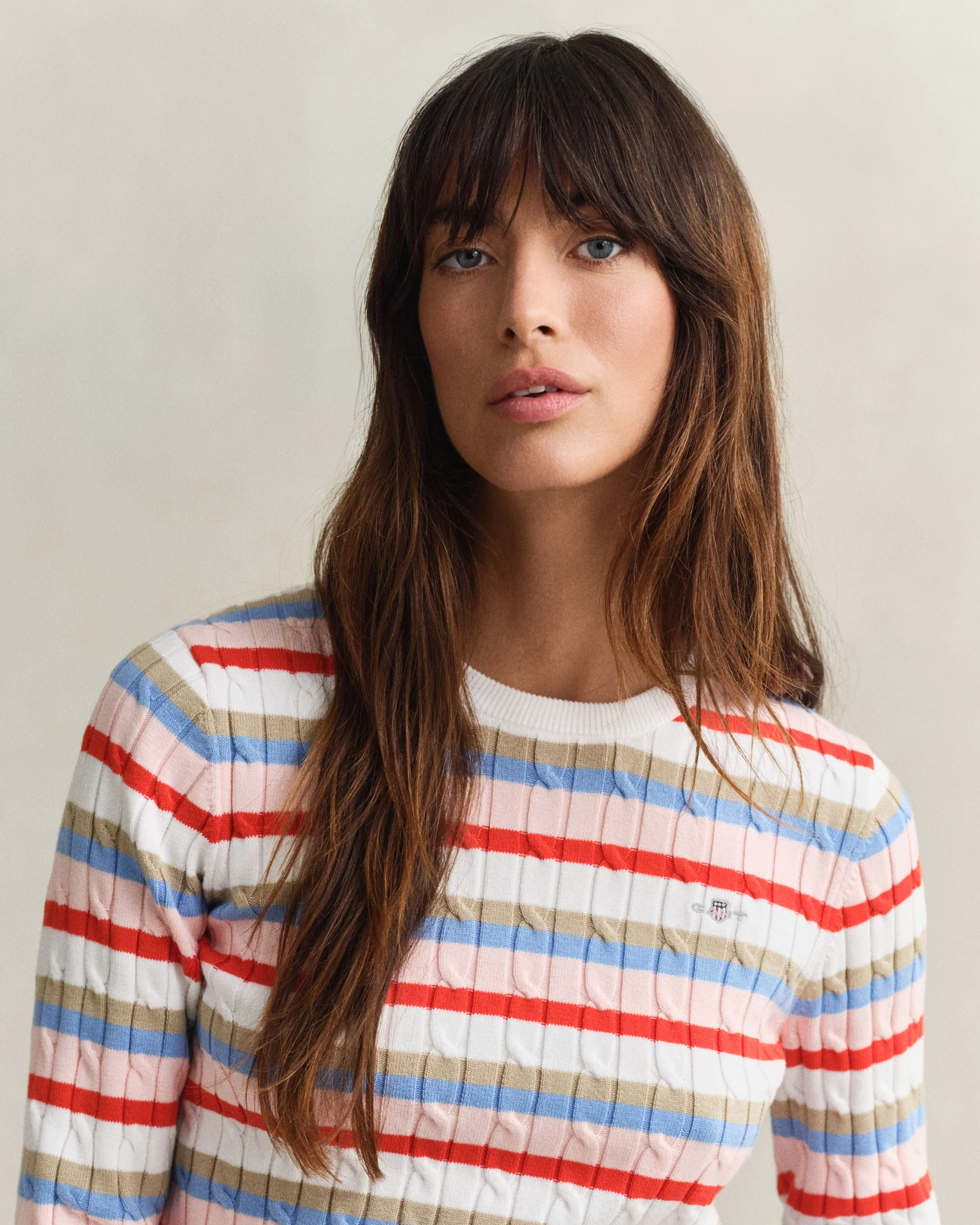 Stretch Cotton Cable Stripe Crew Neck Sweater - Multicolor - Image 4