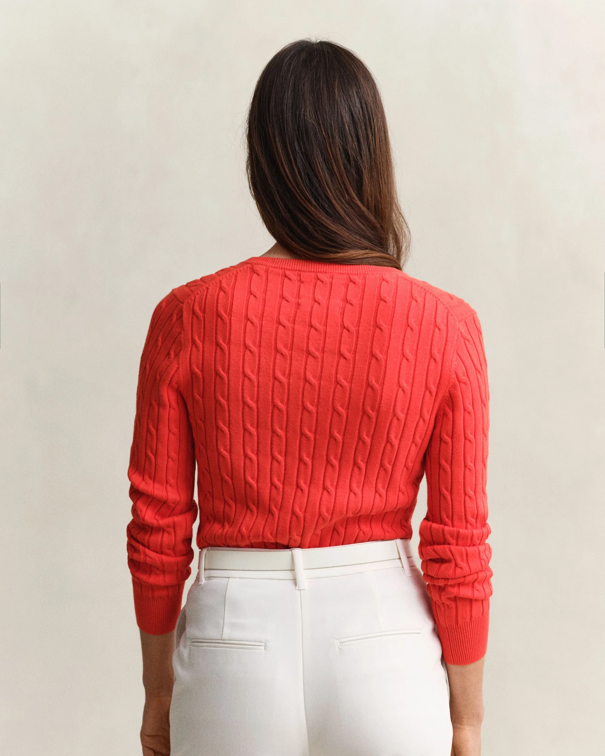 Stretch Cotton Cable V-Neck Sweater - Perfect Red - Image 3