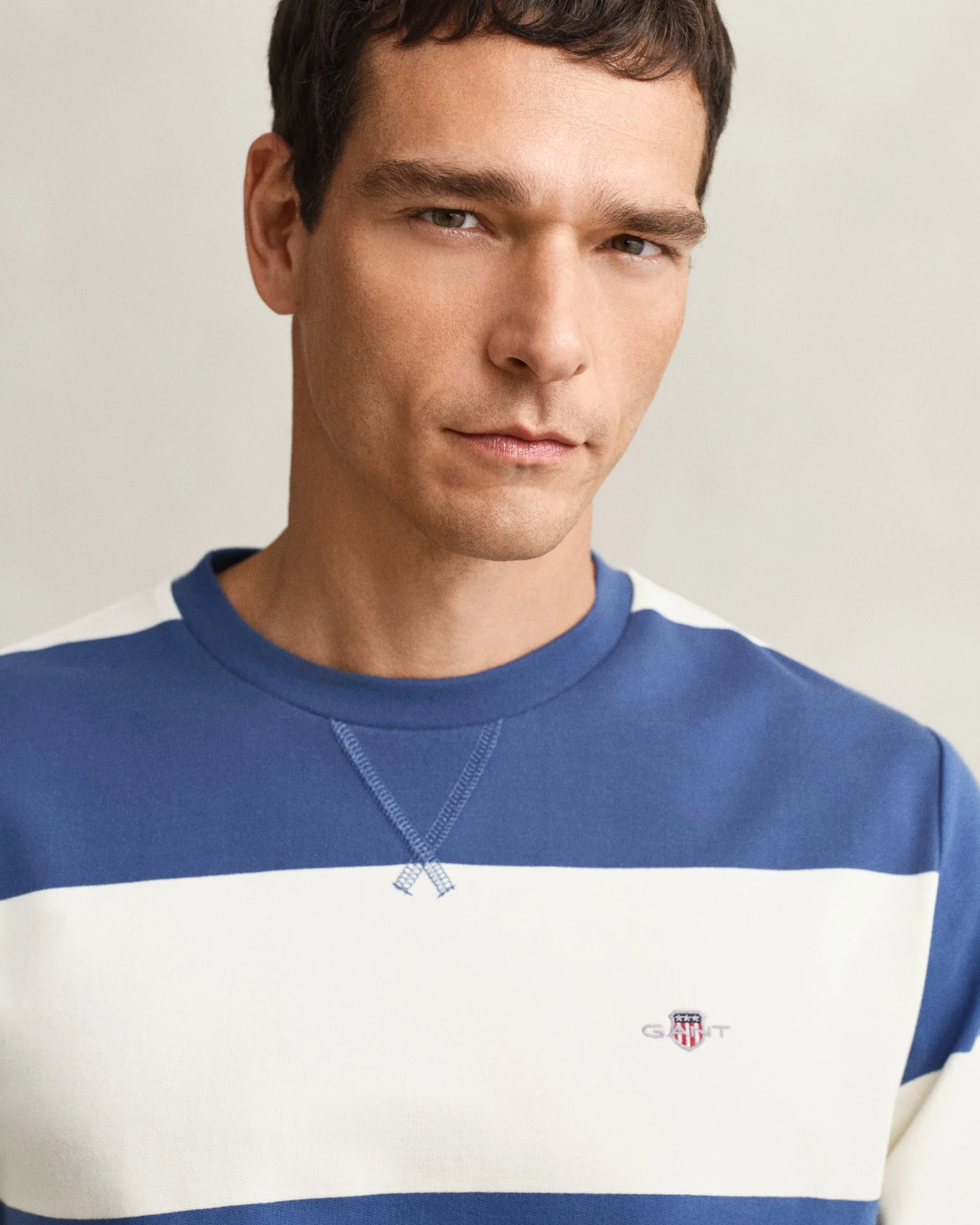 Striped C-Neck Sweater - Vintage Blue - Image 4
