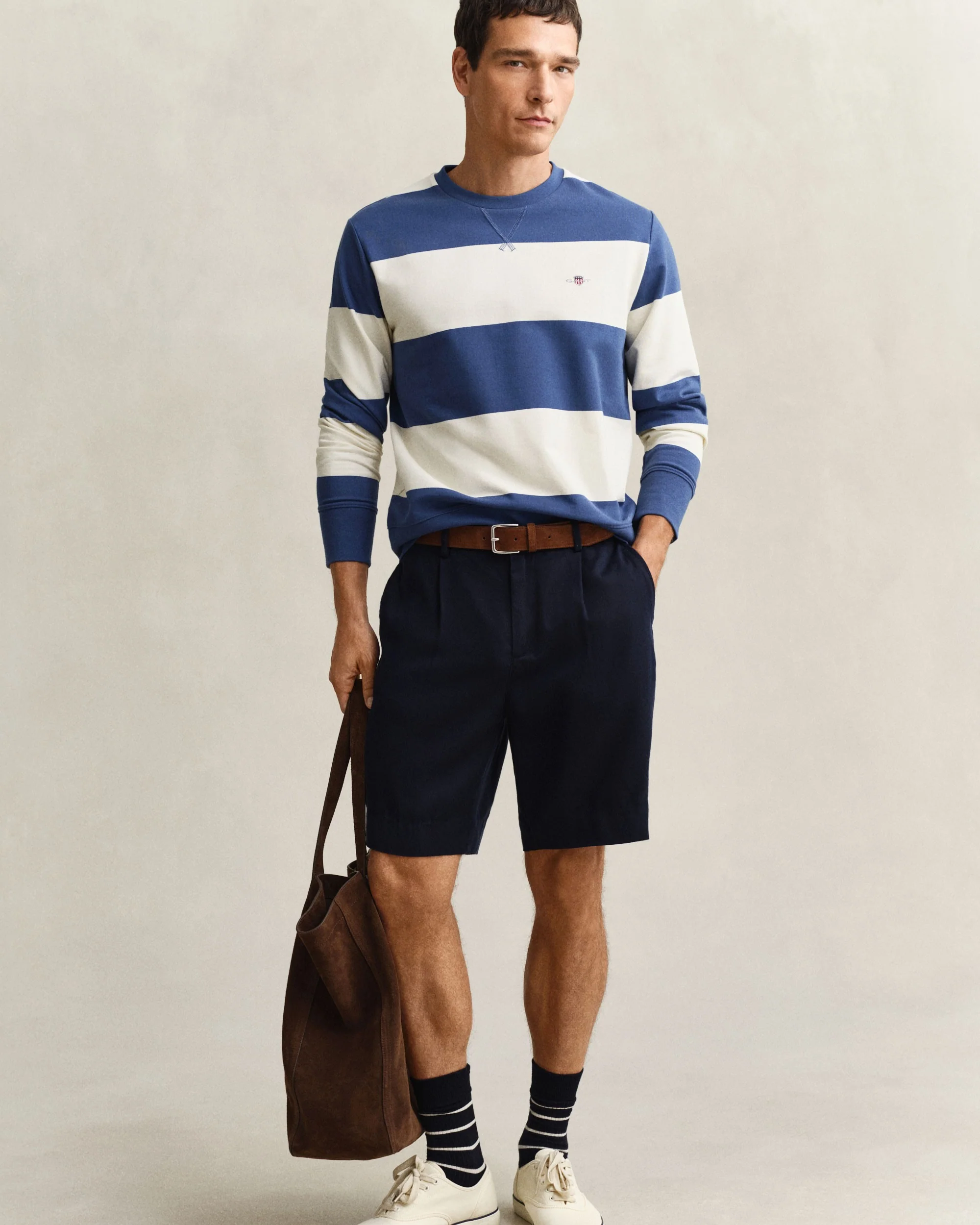 Striped C-Neck Sweater - Vintage Blue - Image 5