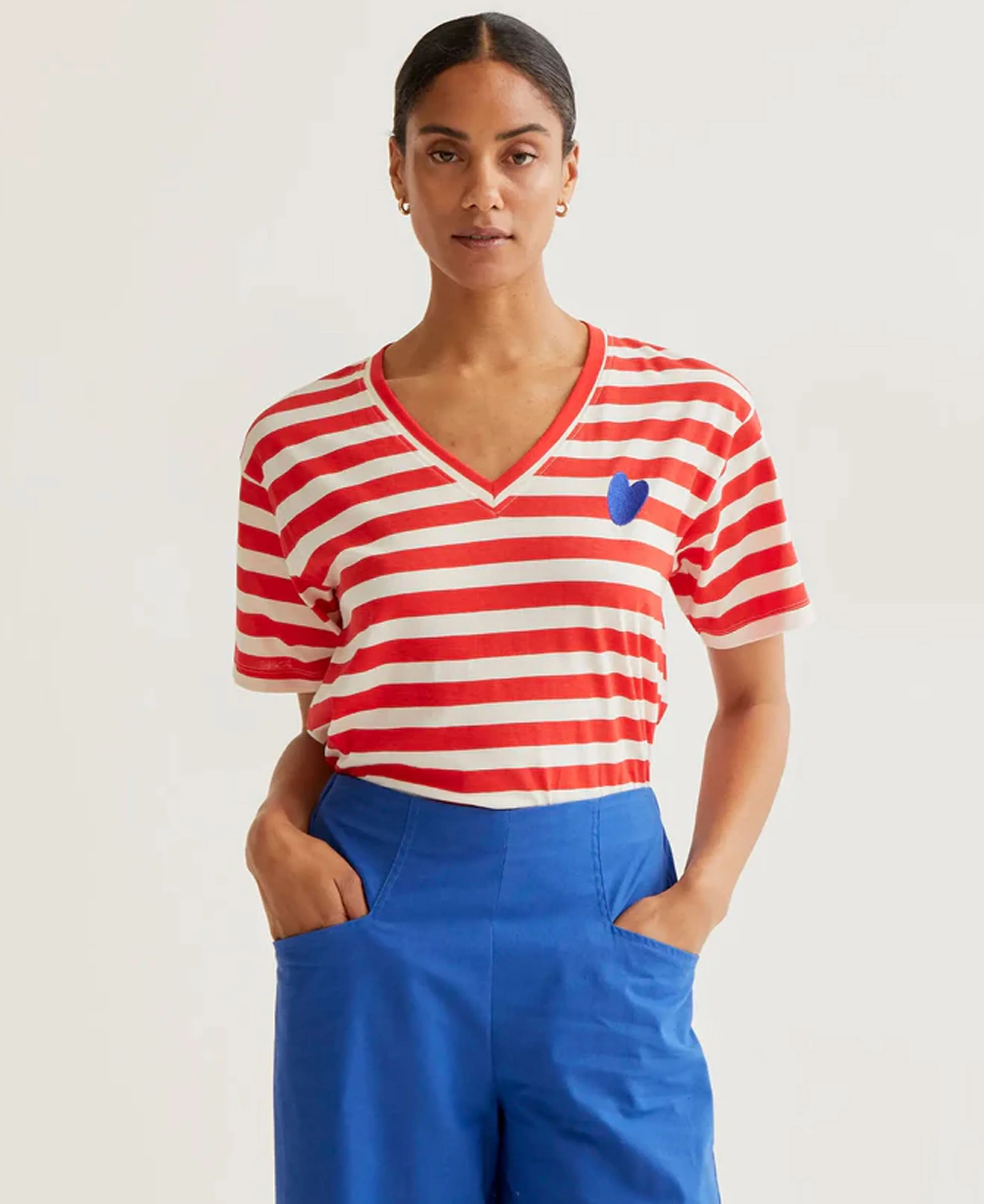 Stripes Cotton T-Shirt - White & Red - Image 2