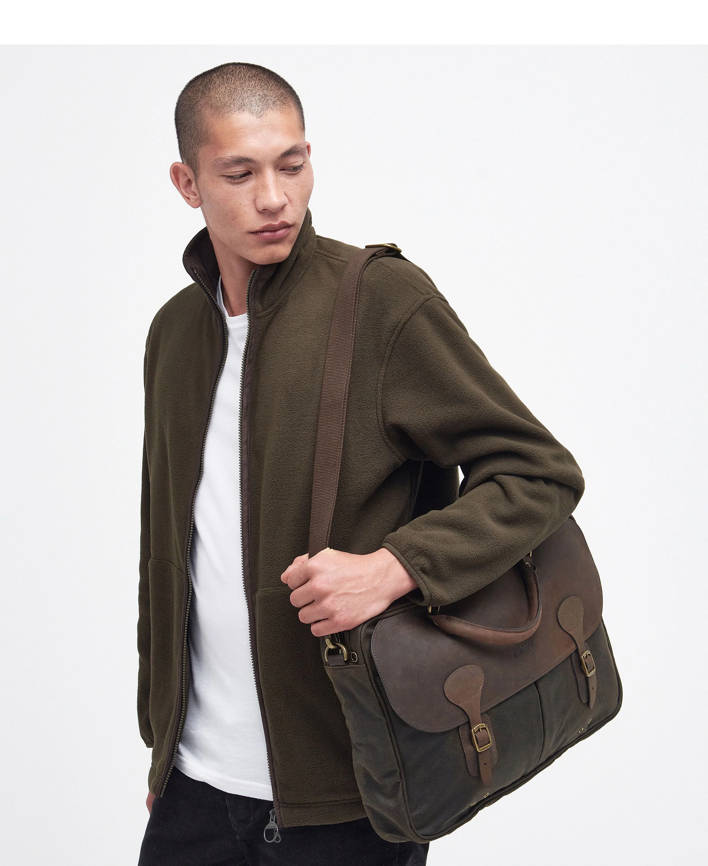 Wax Leather Briefcase - Olive - Image 3