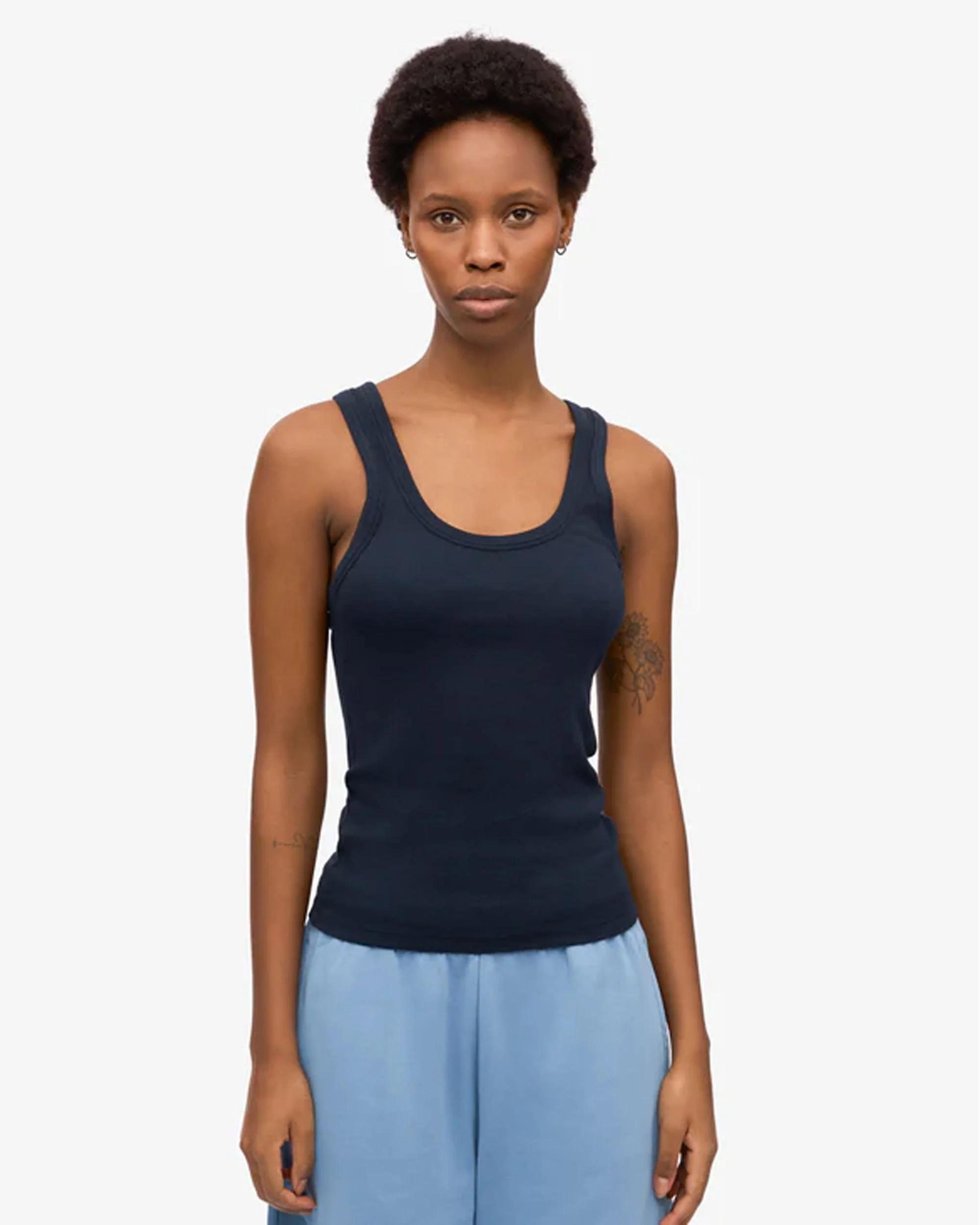 Women Organic Rib Tank Top - Navy Blue - Image 2