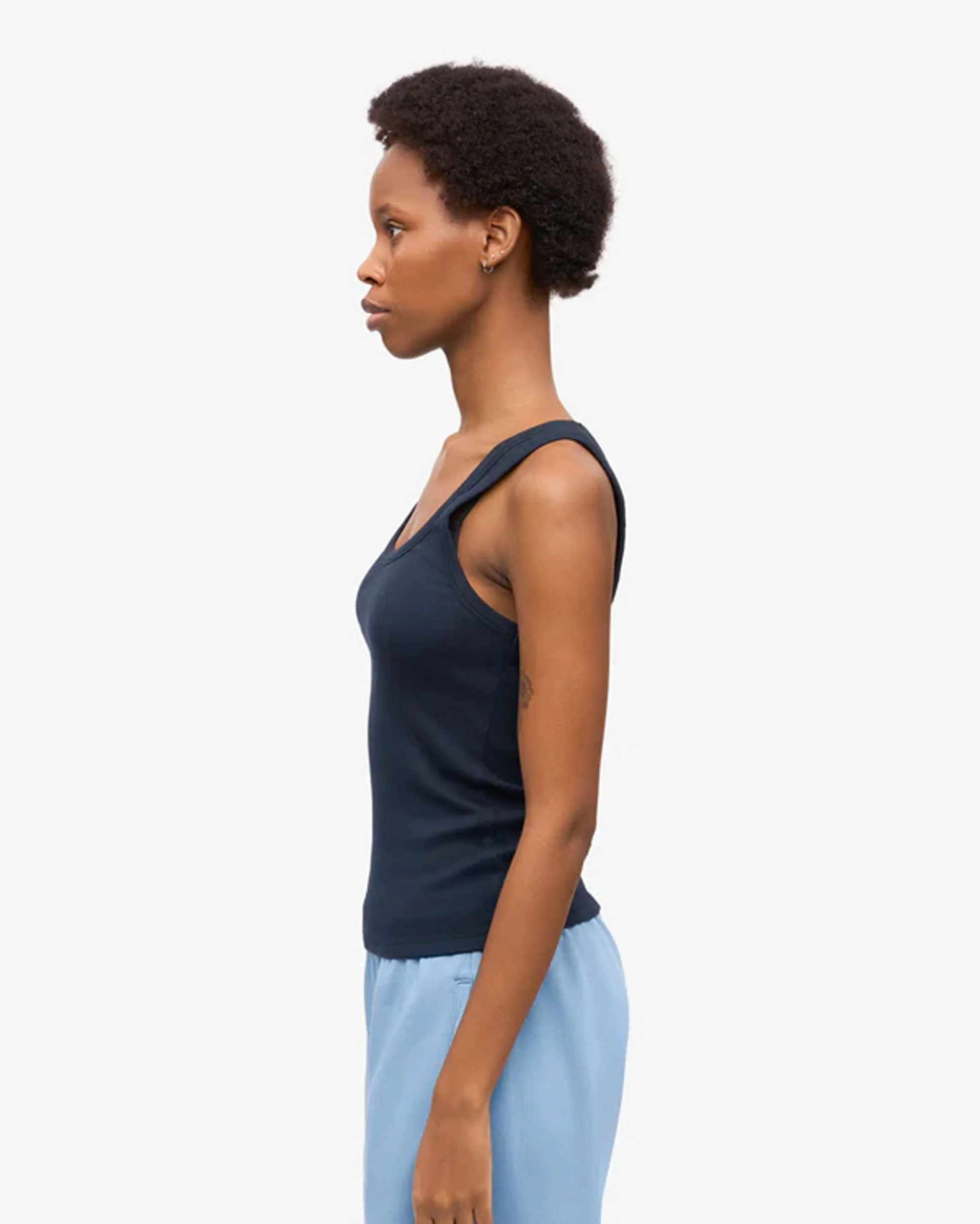 Women Organic Rib Tank Top - Navy Blue - Image 3