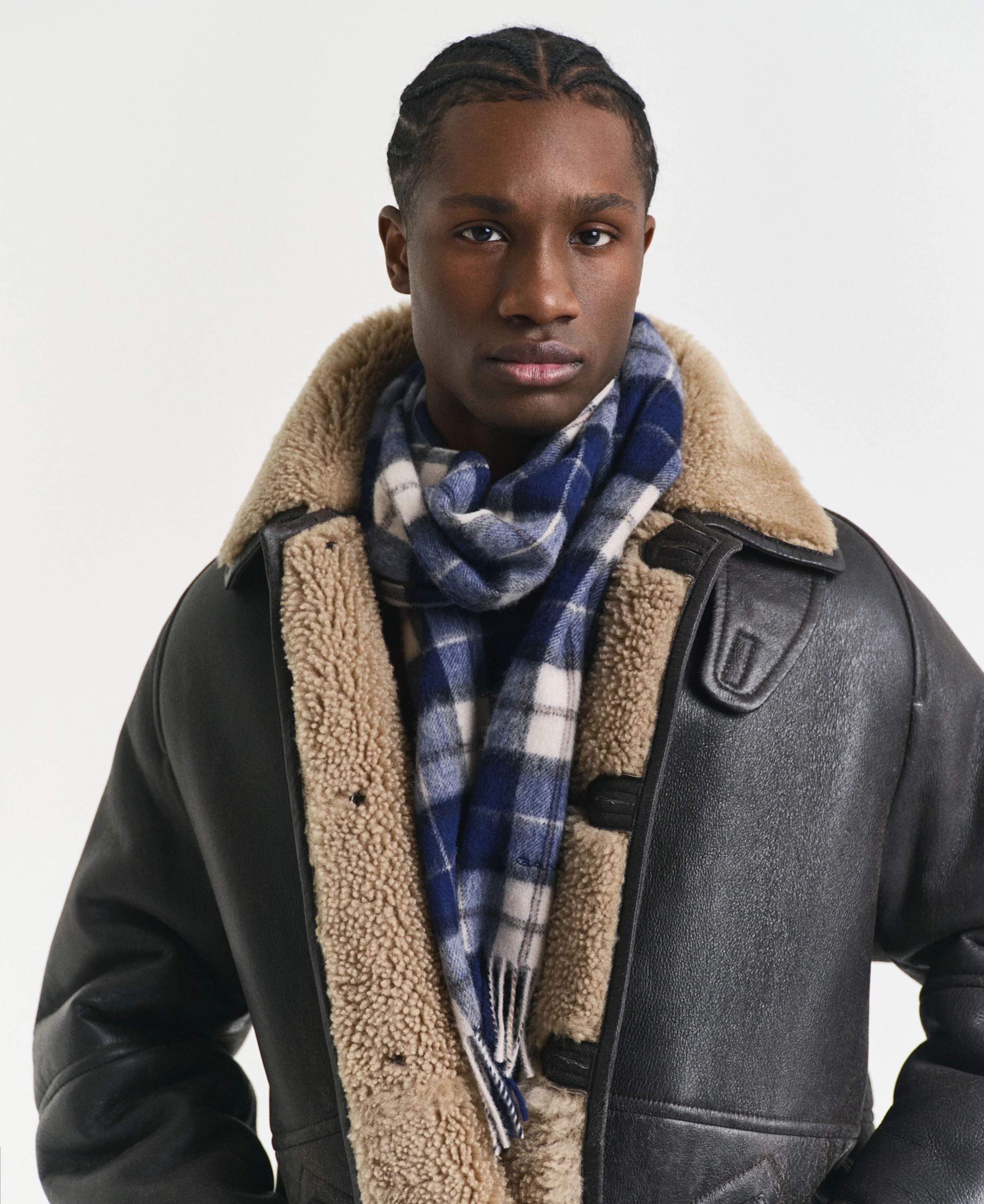 Wool Checked Scarf - Persian Blue - Image 3