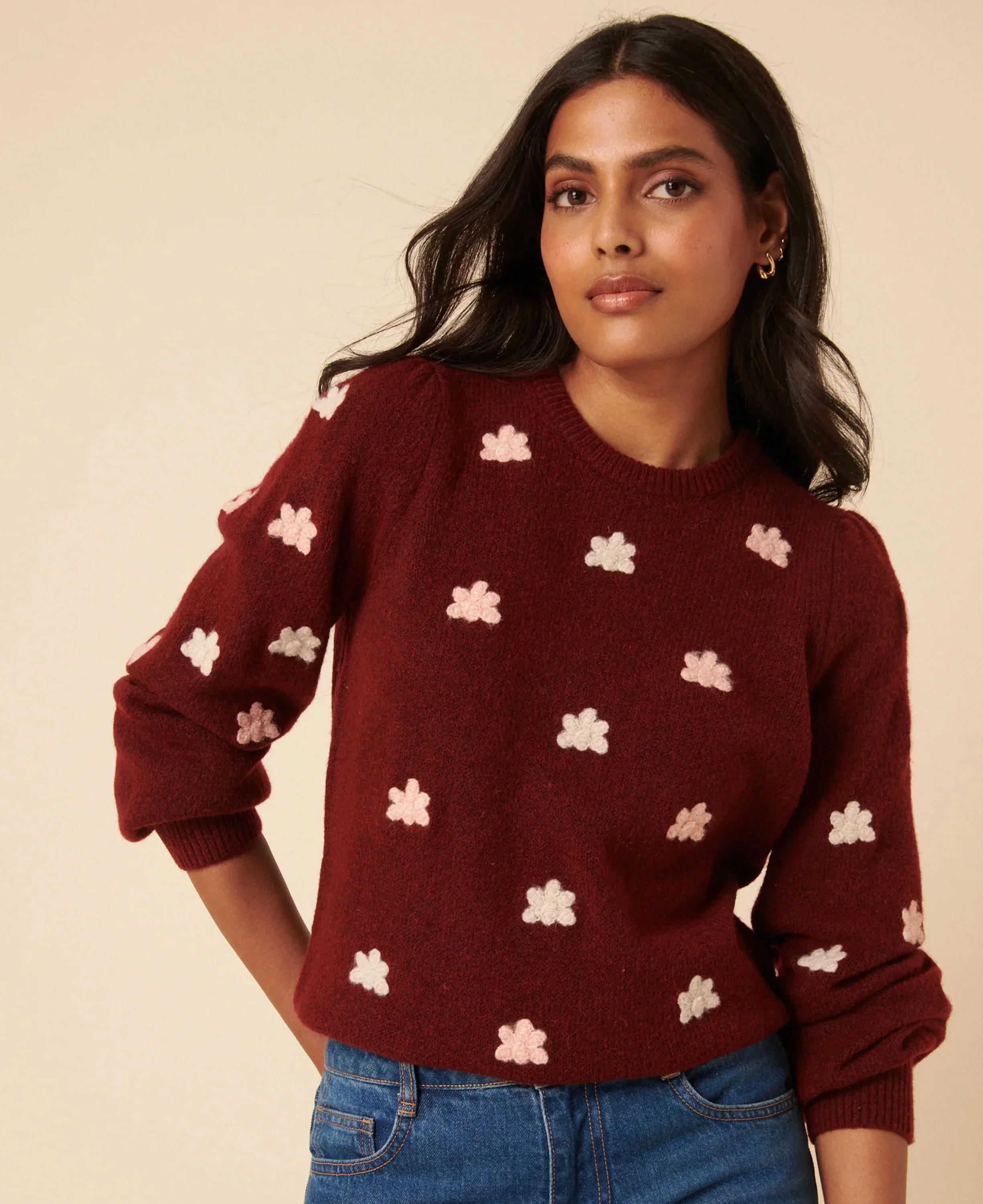 Flower Embroidered Jumper - Red - Image 2