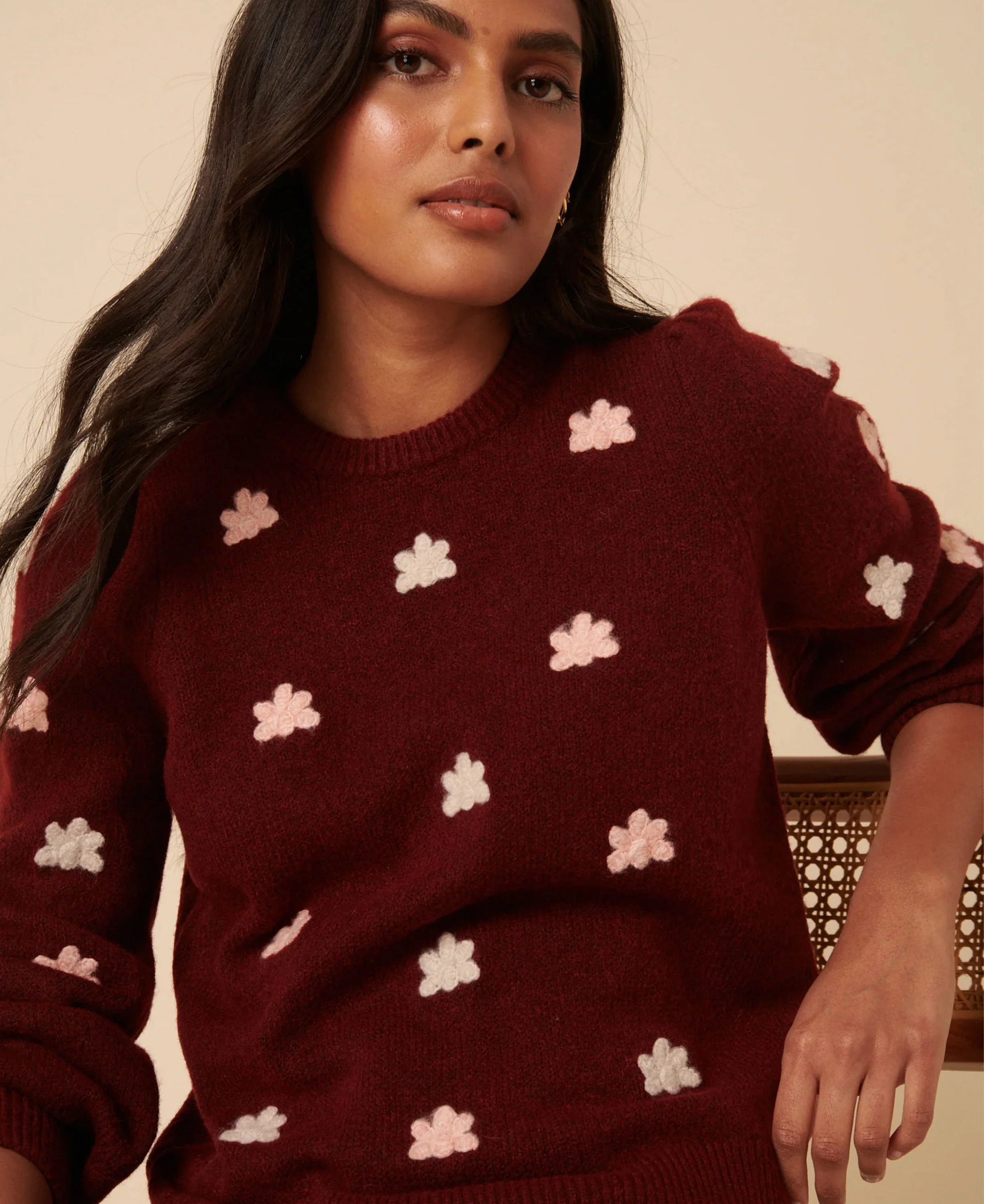 Flower Embroidered Jumper - Red - Image 3